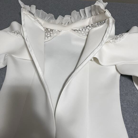 Maxi Skirt Set Scuba Cos Play Ruffles Glam White Witch Show Stopper Wedding SZ L - Picture 11 of 16